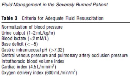 Fluid management in severly burned patient